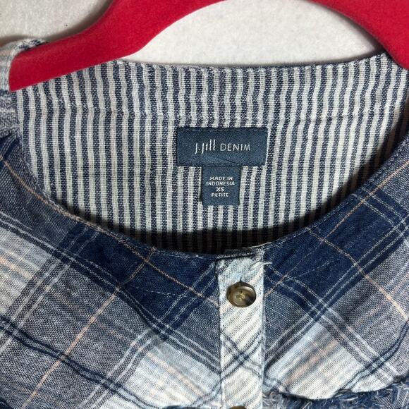 J. Jill Women's Plaid Button Down Fringe Shirt Sz XS Blue Long Sleeve Casual - Picture 2 of 7